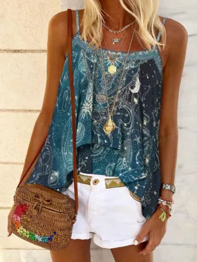 Bohemian Casual Loose Star Print Camisole Top